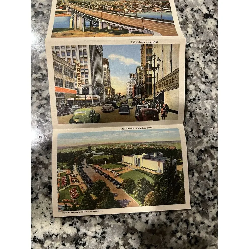 Vintage 40s Souvenir Seattle And Vicinity Fold Out Postcard Booklet